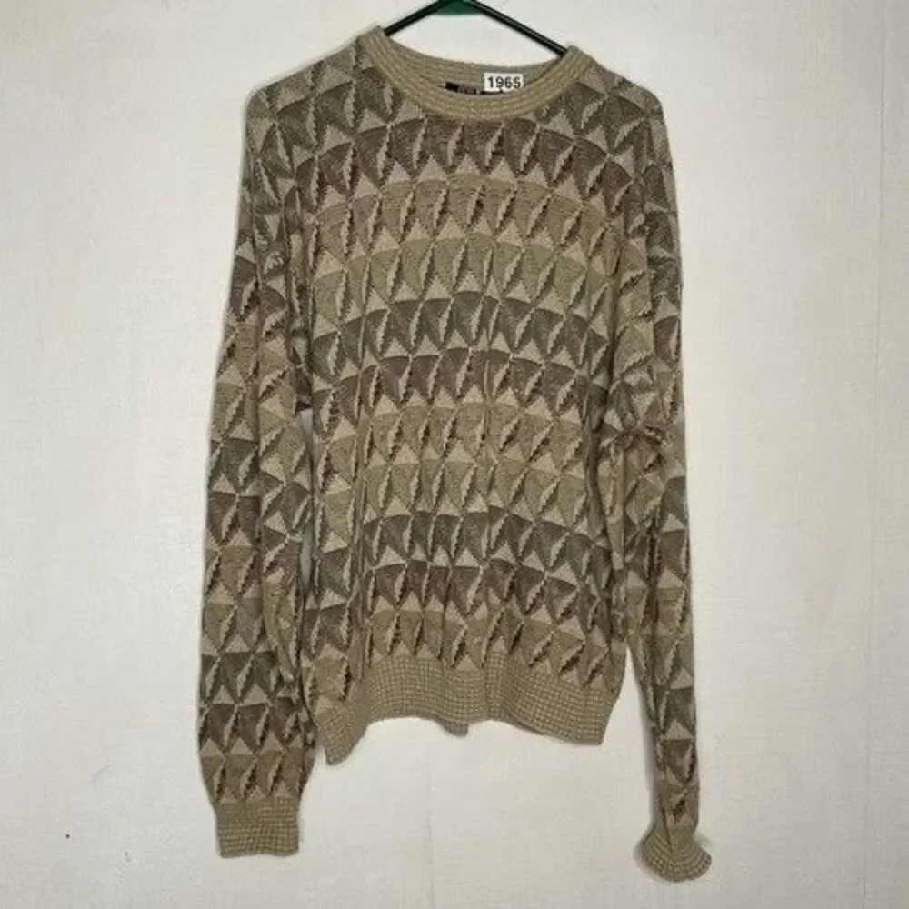 VTG 90s TSA Abstract Geometric CrewNeck Sweater Men‎ Size Large(Runs 2XL) Gray
